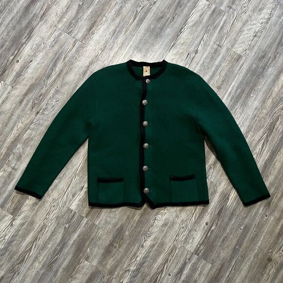 Eibl Strickwaren Wool Jacket Green Black Trim Made in Germany M - Picture 1 of 9